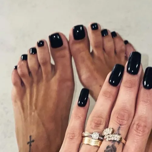 Vista 2 de Uñas postizas cuadradas cortas a presión, uñas postizas brillantes y sólidas, uñas acrílicas de verano, uñas postizas con diseños adhesivos en uñas