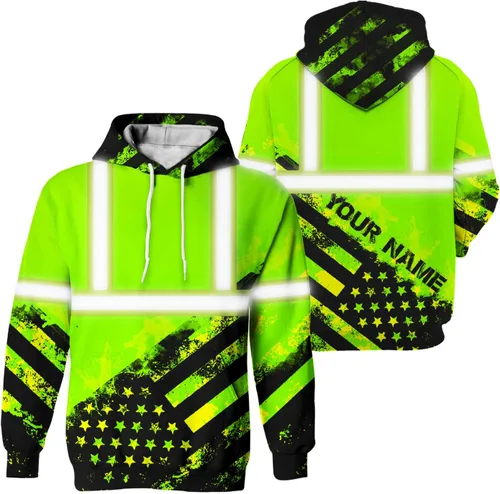 Sudadera con capucha de alta visibilidad con la bandera de Estados Unidos para hombre, sudadera con capucha reflectante de seguridad para