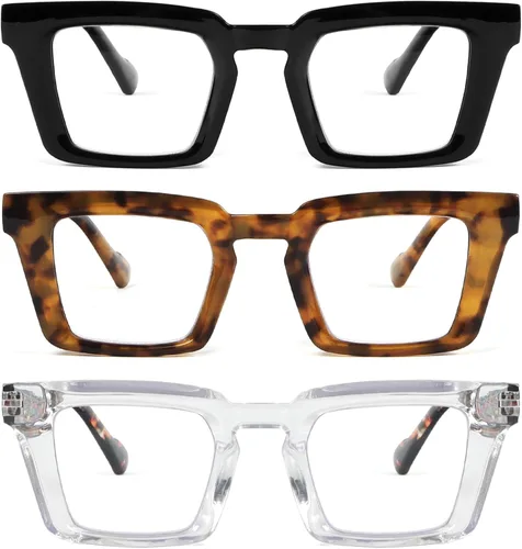 Vista 11 de REAVEE Paquete de 3 lentes de lectura elegantes con bloqueo de luz azul para mujer, para computadora a la moda, lindos lectores con bisagra