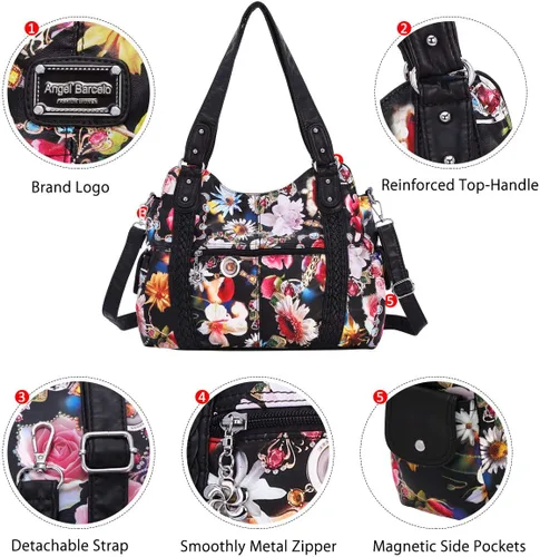 Vista 104 de Angel Barcelo - Bolsa de hombro amplia para mujer, diseño Hobo, cuero lavado
