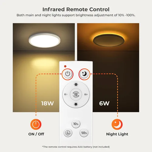 Vista 6 de Matane Lámpara de techo empotrada con control remoto, luz nocturna de 8.7 pulgadas, 18 W, 3000 K-6500 K, ajustable, luces LED de bajo perfil