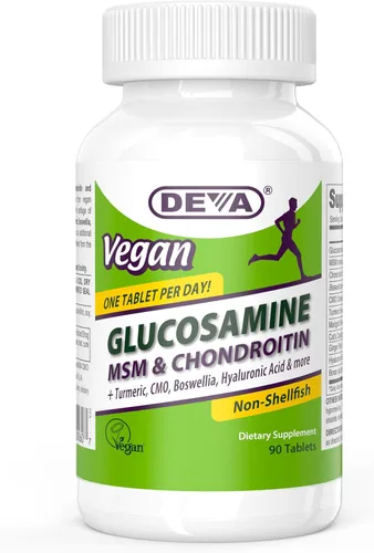 DEVA Glucosamina vegana MSM y condroitina + cúrcuma, CMO, boswellia, ácido hialurónico y más, fórmula mejorada no animal, 90 tabletas