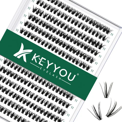 Vista 35 de Kit de extensión de pestañas DIY KEYYOU 280 piezas, pestañas individuales, rizadas D, kit de extensión de pestañas 30D+40D, 9-16 Mix, racimos