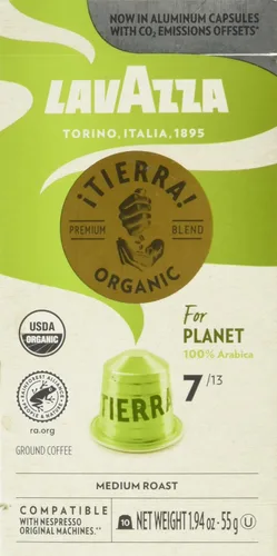Cápsulas de espresso Lavazza TIERRA PLANET USDA ORGÁNICO de aluminio compatibles con las máquinas originales de Nespresso, 10 unidades, tostado