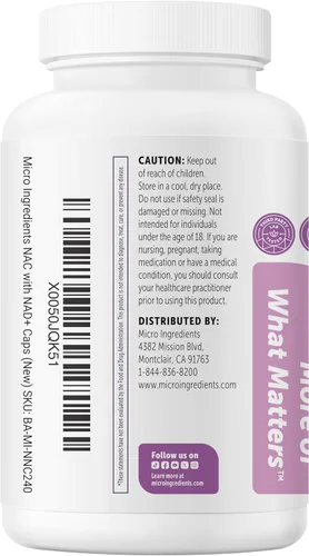 Vista 9 de Micro Ingredients NAC with NAD+ 1,000 mg Per Serving, 240 Vegetarian Capsules 2-in-1 N-Acetyl-L-Cysteine with Nicotinamide Adenine Dinucleotide