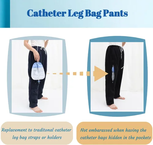 Vista 3 de Pantalones de bolsa de pierna de catéter, pantalones con soporte para bolsa de orina para hombres/mujeres Gris