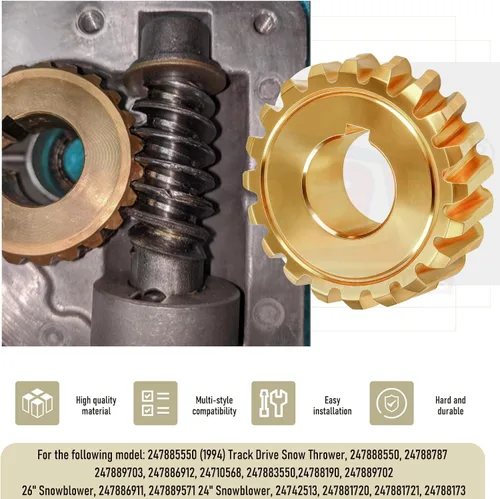 Vista 4 de Karbay 917-04861 - Engranaje de Tornillo Sinfín de 20 dientes, compatible con quitanieves MTD Craftsman Troy Bilt de 40" - 42", reemplaza 717-0528