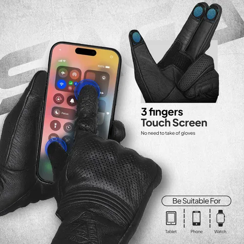 Vista 7 de Ultimate Motorcycle Gloves for Men & Women Touchscreen Compatible Riding Gloves with Premium Leather, Touch Screen and Palm Pad Protection
