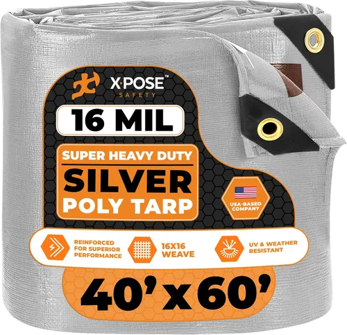 Vista 80 de Xpose Safety - Lona protectora de polietileno de 4 x 20 pies, 16 mil o 0.4mm de grosor, resistente y reforzada para evitar desgarros, resistente a