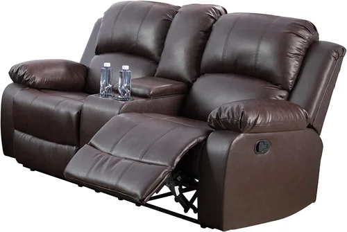 Vista 9 de Juego de sofá de 3 piezas de cuero sintético, azul, reclinación manual, sofá de dos plazas, almacenamiento, mesa de centro, cuero artificial, sala