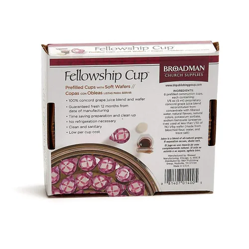 Vista 3 de Broadman Church Supplies - Set de tazas de comunión Fellowship Cup, precargadas con jugo y hostia, 6