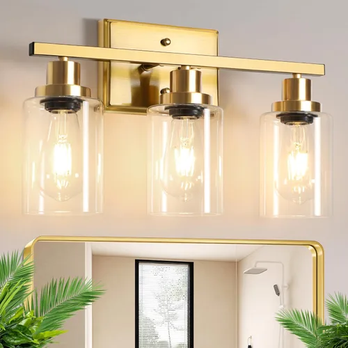 Vista 18 de Ascher Apliques de pared de 2 luces, moderna lámpara de tocador con pantalla de vidrio transparente, lámpara de pared de níquel cepillado