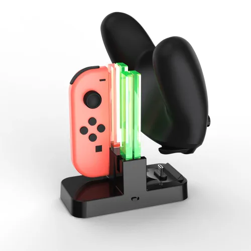 Vista 6 de Dobe - 5 in 1 Charging Dock Compatible with Nintendo Switch for Joy Con & OLED Model Controller with Lamppost LED Indication, Charger Stand Station