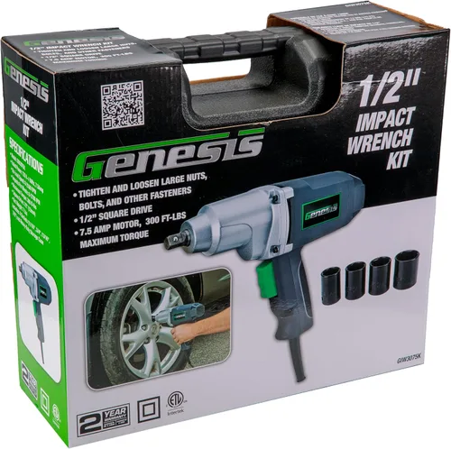 Vista 7 de Genesis GIW3075K - Kit de llave de impacto de 7.5 amperios y 1/2 pulgada con pasador de retención, yunque de accionamiento cuadrado, 4 enchufes