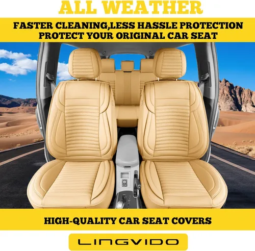 Vista 3 de LINGVIDO - Fundas de piel sintética con respaldo para asiento de automóvil, transpirables, impermeables, universal y antideslizante, para SUV, Beige
