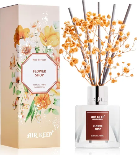 Vista 23 de Airkeep Juego de difusor de varillas – 3.38 onzas líquidas (3.4 fl oz), difusor de aroma de bambú para el hogar, incluye 8 varillas difusoras