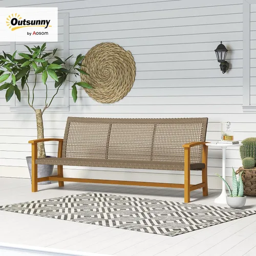 Vista 2 de Outsunny - Sofá de mimbre para exteriores, 3 asientos, 1000 libras, capacidad de teca