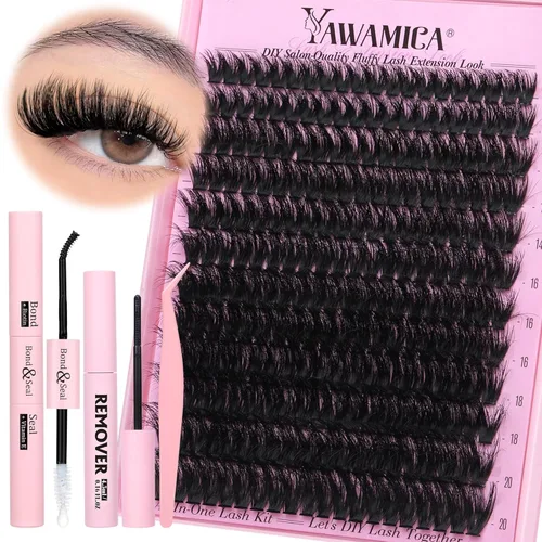 Vista 16 de Yawamica - Extensiones de pestañas en racimo, volumen 100D, 12-20 mm, puntas de 15-21 mm, individuales, estilo manga, tipo hada, efecto wispy