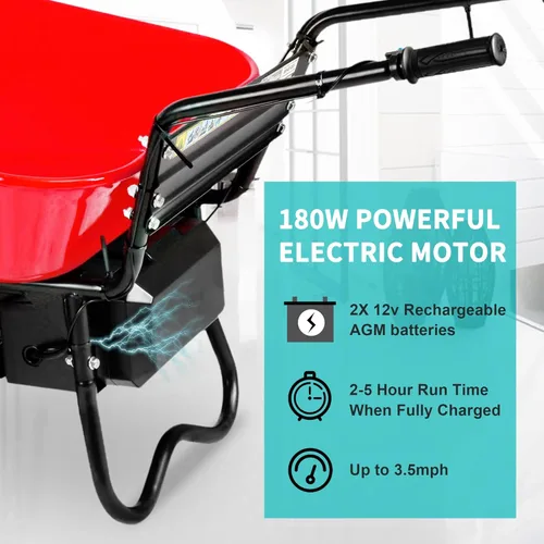 Vista 2 de Carretilla eléctrica, 24 V CC 180 W AGM Batería 330 lbs (150 kg) Capacidad máxima Barril Dump Material Debris Hauler Rojo