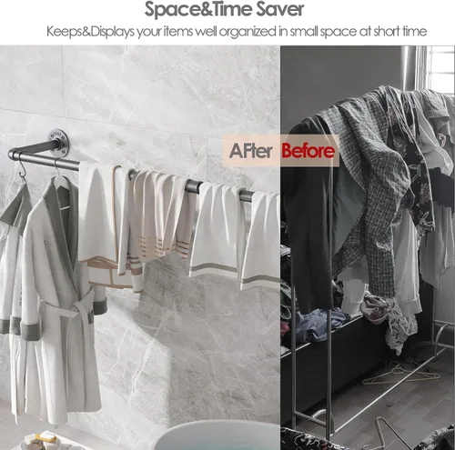 Vista 5 de Perchero industrial de tubería de 41 pulgadas, percheros para colgar ropa, percheros de ropa, barra de hierro negro, barra colgante multiusos