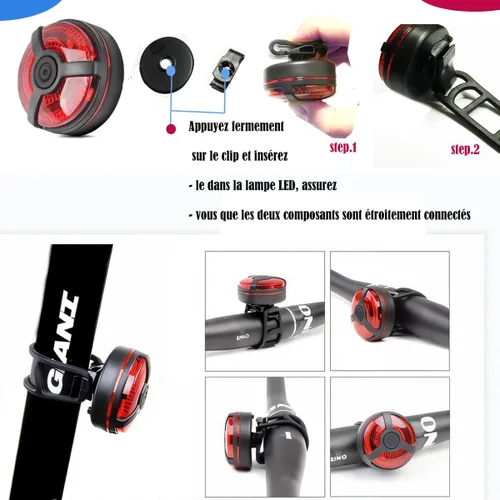 Vista 4 de Paquete de 2 luces traseras de bicicleta, luz LED recargable por USB, luz trasera de bicicleta, linterna de seguridad para bicicleta, 5 opciones