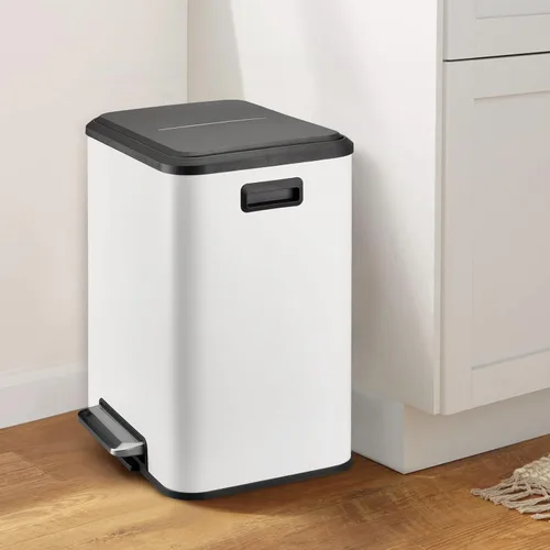 Vista 7 de Cubo de basura rectangular de doble compartimento para reciclaje de cocina con tapa de cierre suave, acero inoxidable de 2 x 4 galones