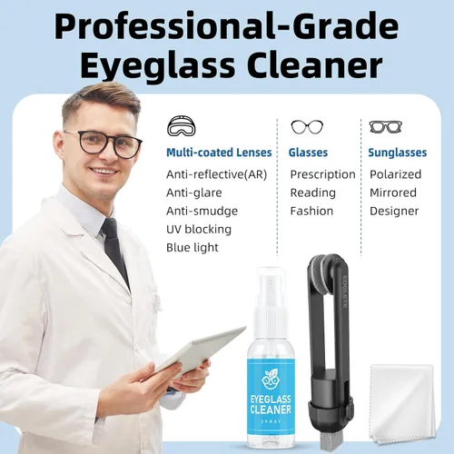 Vista 7 de Limpiador de Gafas Kit de Limpieza de Anteojos, Spray de Limpiadores de Lentes con Paño de Microfibra, Kit de Limpieza de Gafas Portátil
