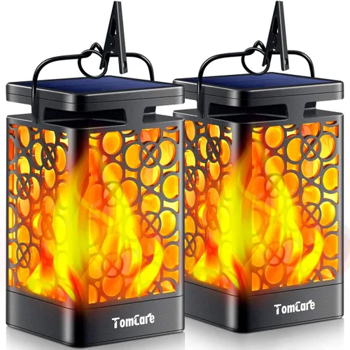TomCare Luces solares mejoradas, linterna solar parpadeante, linterna colgante al aire libre, iluminación decorativa, alimentada por energía solar,