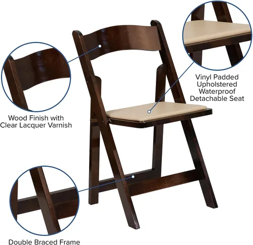 Vista 81 de HERCULES™ silla plegable de madera blanca, con asiento acolchado, Vinilo, Mahogany