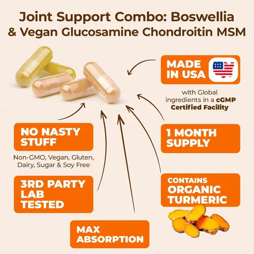 Vista 5 de Joint Support Bundle – 2-Pack Organic Turmeric Supplement with 95% Curcuminoids + 65% Boswellia Extract, Ginger Root & Black Pepper (BioPerine) +