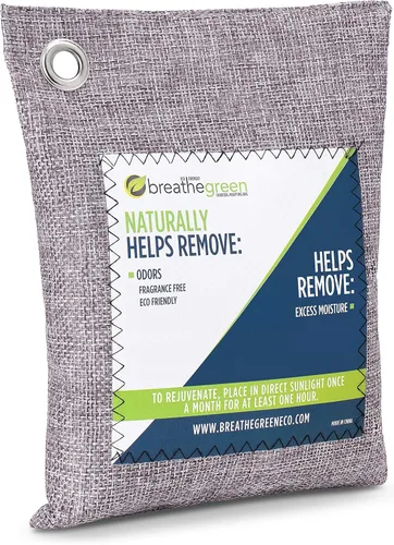 Breathe Green Bolsa eliminadora de olores de carbón de bambú, absorbente de olores de carbón activado, ambientador natural que elimina olores y