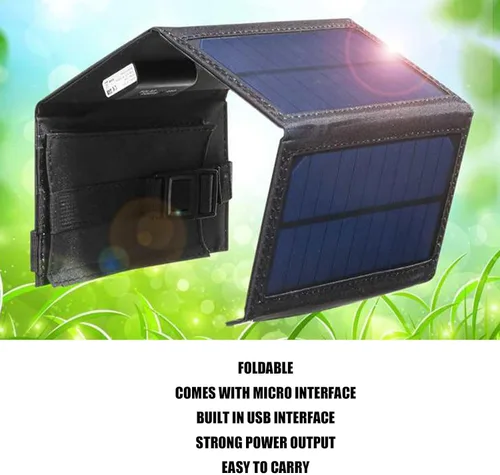 Vista 8 de Cargador de panel solar al aire libre 1200mA 20W 5.5V plegable mono silicio cargador solar para senderismo carga teléfonos móviles
