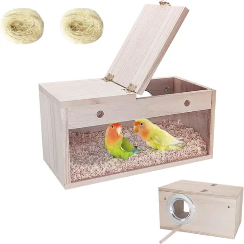 Vista 11 de Tfwadmx Caja nido de periquitos transparente para loros, cajas de cría de periquitos, cajas de cría de periquitos de madera con perca para pájaros