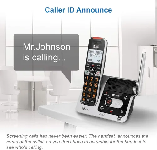 Vista 8 de AT&T BL102 DECT 6.0 Teléfono inalámbrico para el hogar con contestador, bloqueo de llamadas, locutor de identificación de llamadas, asistencia