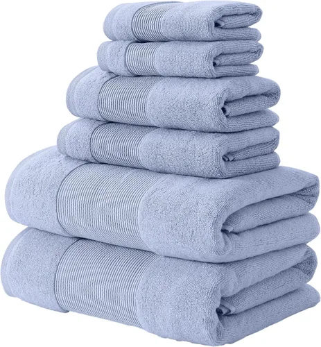 Vista 8 de Modern Threads Juego de 2 Piezas de Sábanas de Baño Extragrandes Air Cloud de Algodón Peinado, Azul