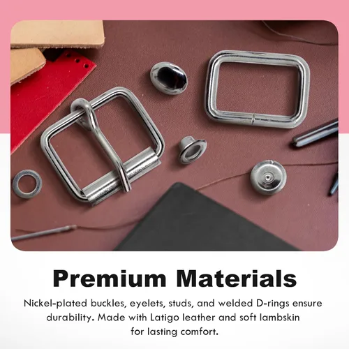 Vista 5 de VP Leather Meraux Collar – Top Grain Leather & Soft Lambskin - Adjustable - Nickel Plated Buckles, Eyelets, Studs & O-ring