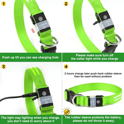 Vista 4 de MASBRILL - Collar para perro con luz LED, recargable por USB, impermeable, brillante, collar de perro intermitente para seguridad nocturna, collar