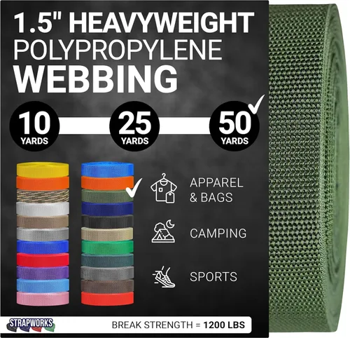 Vista 15 de Strapworks Heavyweight Polypropylene Webbing - Heavy Duty Poly Strapping for Outdoor DIY Gear Repair, 1.5 Inches