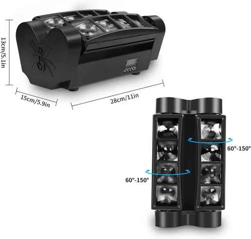 Vista 7 de 4 unidades de U`King DJ Luz de Araña Cabeza Móvil 8x10W LED Activada por Sonido y Control DMX-512