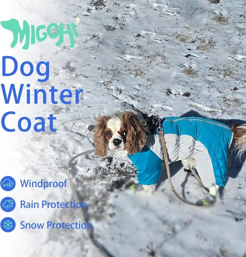 Vista 3 de MIGOHI Abrigo de cuerpo completo para perro, abrigos cálidos para perros pequeños, abrigo de invierno resistente al viento para perros con arnés