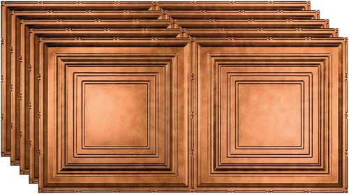 Vista 12 de FASÄDE Panel de techo decorativo de vinilo decorativo de 2 x 4 pies de estilo tradicional / patrón 3 en aluminio cepillado (paquete de 5)