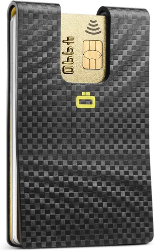 ÖGON -DESIGNS- Tarjetero ultradelgado con clip para tarjetas y efectivo, cartera con bloqueo RFID, efecto policarbonato de carbono, Efecto Carbono,
