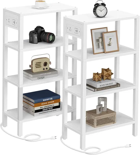 Vista 29 de TUTOTAK - Mesa auxiliar pequeña con estación de carga; mesa lateral estrecha con puertos USB y tomas de corriente; mesa de sofá delgada; mesita