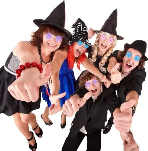 Vista 6 de Skeleteen Gafas de sol hippie redondas de color rosa estilo años 60, 1 par