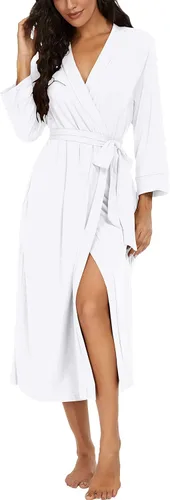 Vista 67 de VINTATRE Bata tipo kimono para mujer, bata larga de punto, ligera, suave, ropa de dormir con cuello en V, casual, ropa de descanso para mujer Verde