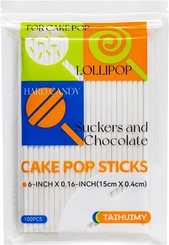 Vista 6 de 150 unidades de palos de piruleta de papel blanco de 4 pulgadas, palos para pastel pop, palos de chupete para galletas, caramelo arcoíris