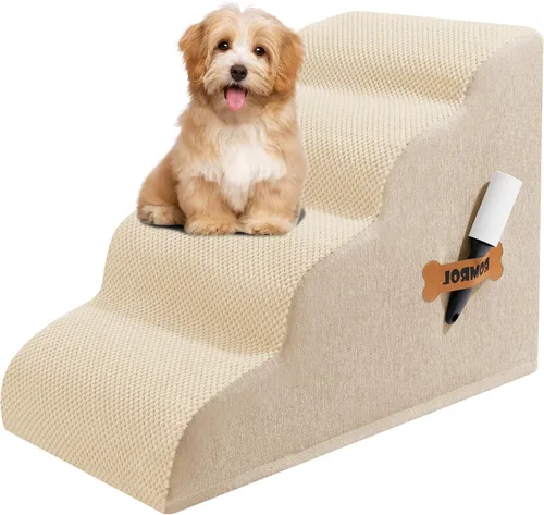 Vista 26 de Escaleras para perros Romrol, rampa para camas y sofás, escalones extra anchos para mascotas con cubierta duradera impermeable y antideslizante
