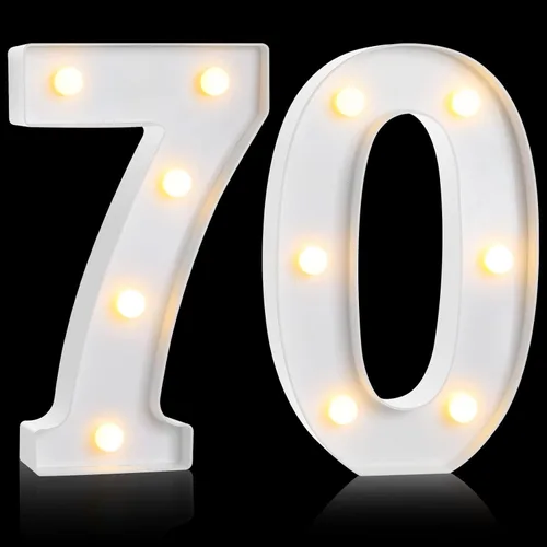 Vista 23 de Treela Números LED iluminados decorativos de 8.7'' de cumpleaños, letrero de números de marquesina de purpurina para decoración de fiesta