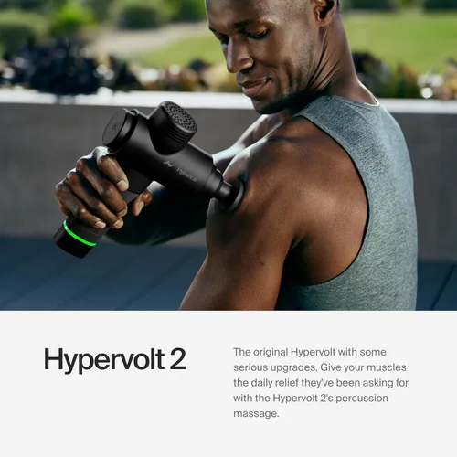 Vista 2 de Hyperice Hypervolt 2 Black - Con tecnología Quiet Glide, pistola de masaje de percusión de mano 3 velocidades, 5 cabezales intercambiables Ayuda a