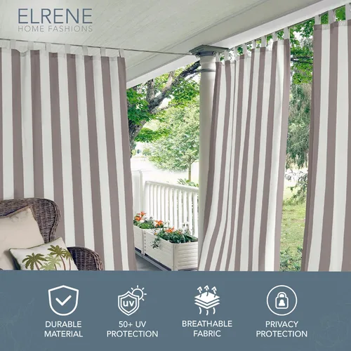Vista 2 de Elrene Home Fashions Highland Stripe Panel de Cortina para interiores y exteriores, 50 pulgadas X 84 pulgadas, gris